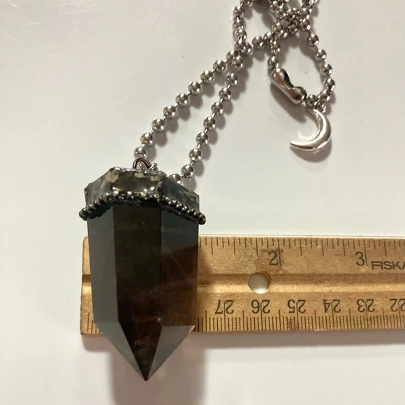 Big black Smokey crystal quartz stone boho charm moon necklace - Picture 5 of 15